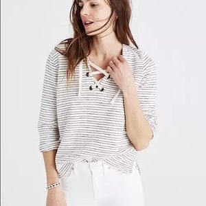 Madewell Striped Lace-Up Pullover - XS